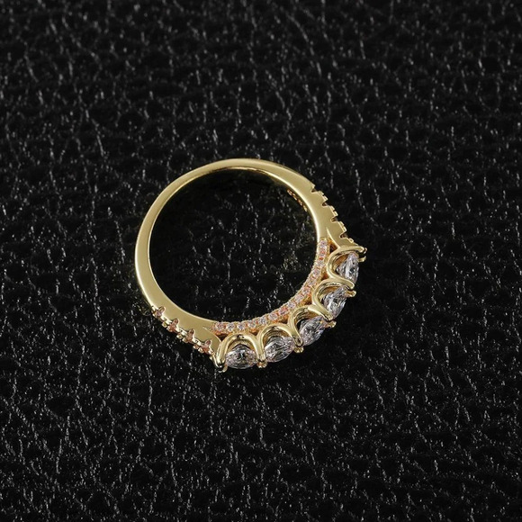 😍14K GOLD PRONG ETERNITY ROUND CUT MOISSANITE 5 STONE ENGAGEMENT RING, K750 - Picture 3 of 7